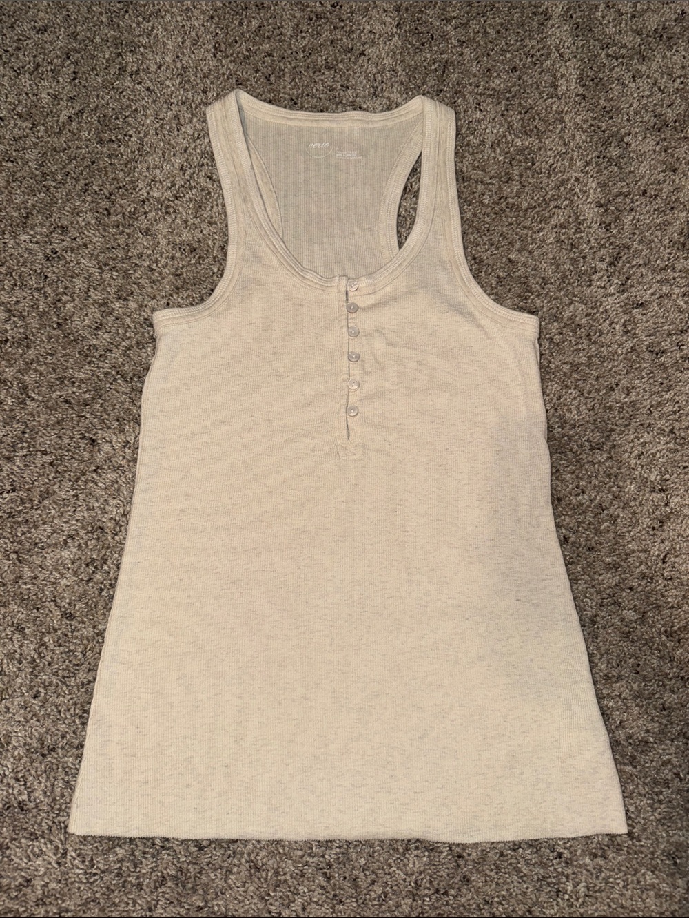 aerie Oatmeal Henley Ribbed Tank Top with Button Placket Small